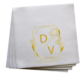 White wedding napkins with gold foiling