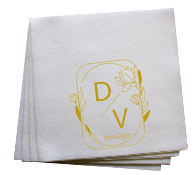 White wedding napkins with gold foiling